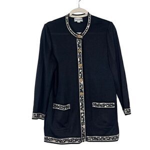 Castleberry Vintage Long Cardigan Sweater Women's Large Black Gold Button Floral